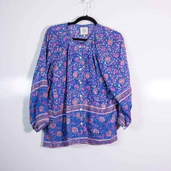 Bell Tops - Bell By Alicia Cotton Silk Pink Purple Floral Flower Print Pattern Boho Blouse M